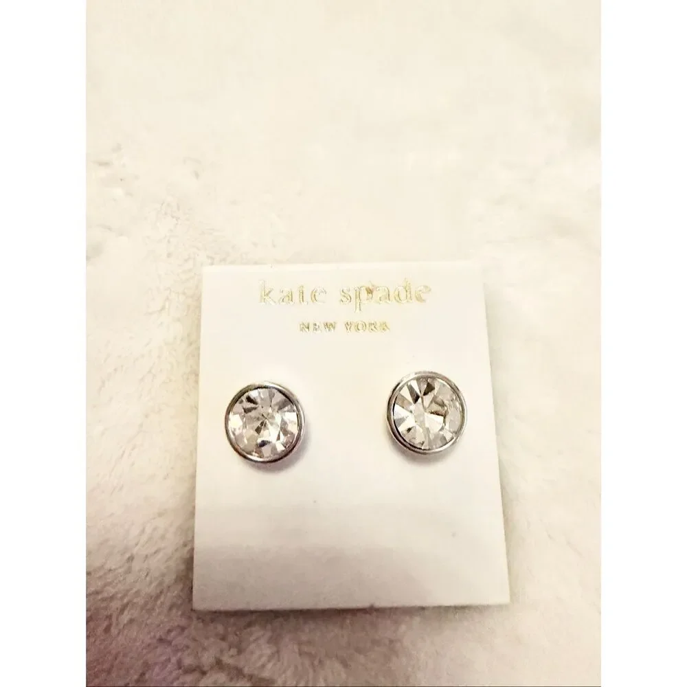 Kate Spade New York Silver Crystal Stud Earrings Clear Rhinestone Classic